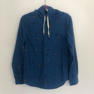 MODERN AMUSEMENT Men Blue Southwest Theme Print Hoodie Jacket/Shirt Sz S